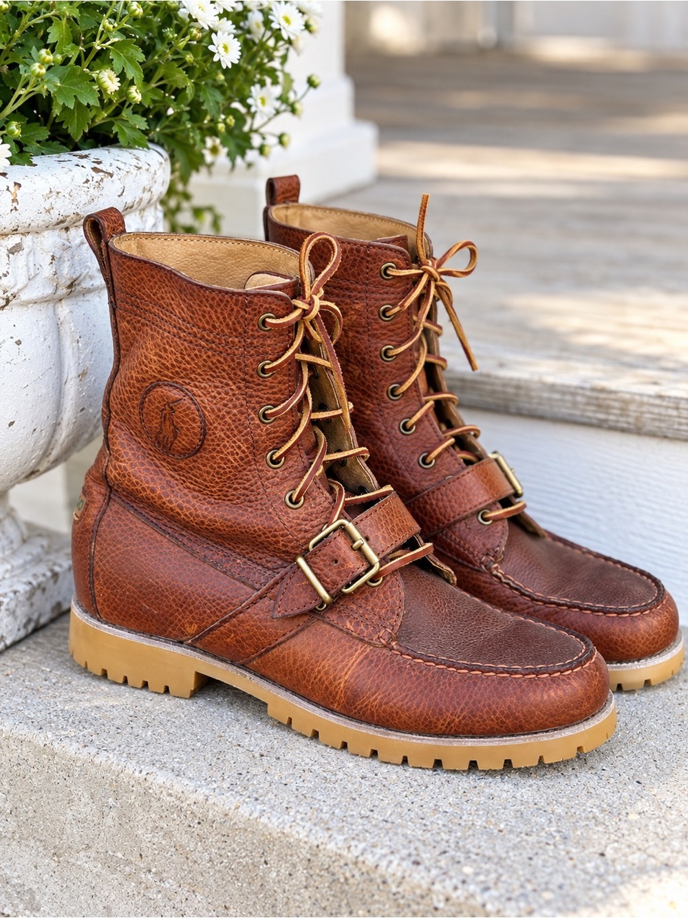 Polo Ralph Lauren Ranger Boots Men’s 11D Brown Leather Moc Toe Buckle Heritage